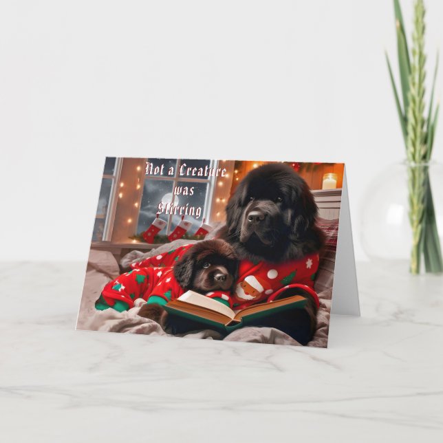 Carte de Noël de l'heure du Chien de Terre-Neuve (Devant)