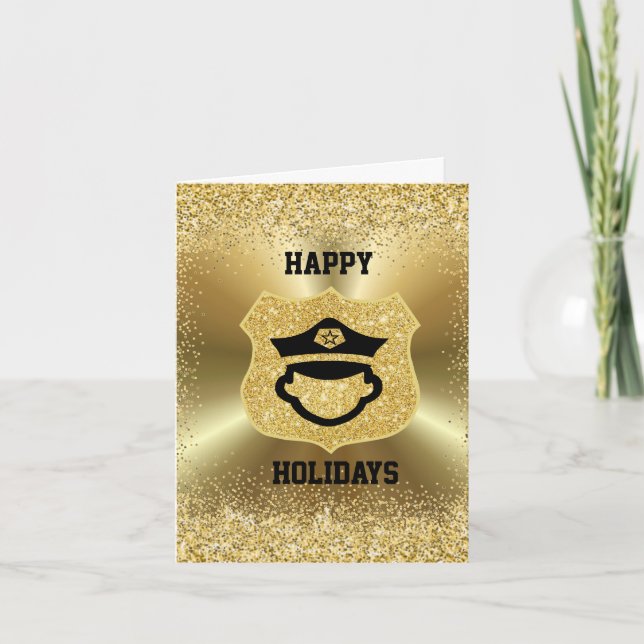 Carte de Noël de l'icône dorée de la police (Devant)