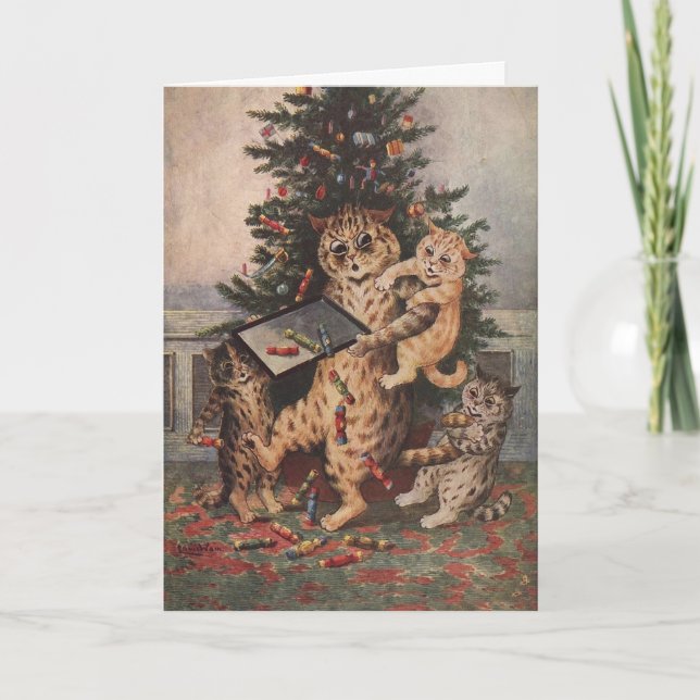 Carte de Noël de Louis Wain représentant le temps  (Devant)