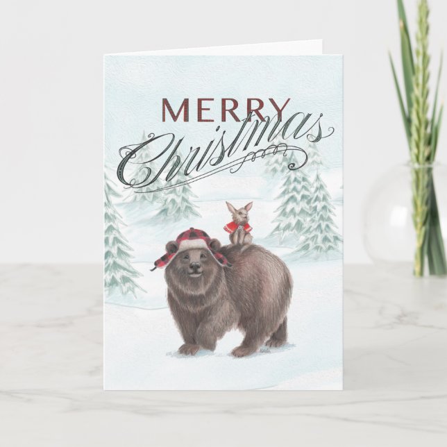 Carte de Noël de l'ours et du lapin (Devant)