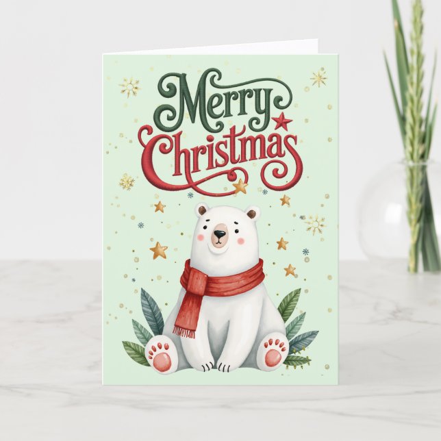 Carte de Noël de l'ours polaire mignonne (Devant)