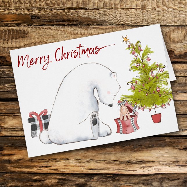 Carte de Noël de l'ours polaire mignonne et du lap (Créateur téléchargé)