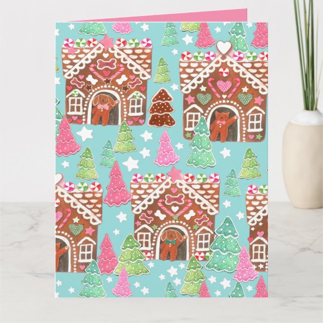 Carte de Noël de maison en pain d'épice avec chats (Devant)