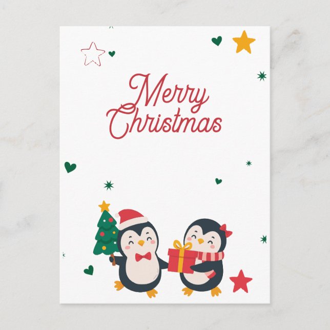 Carte de Noël de manchots mignons (Devant)