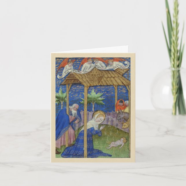 Carte de Noël de manuscrit lumineux de nativité (Devant)