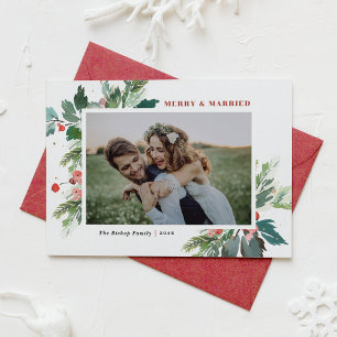 Carte de Noël de mariage avec photo de houx à l'aq