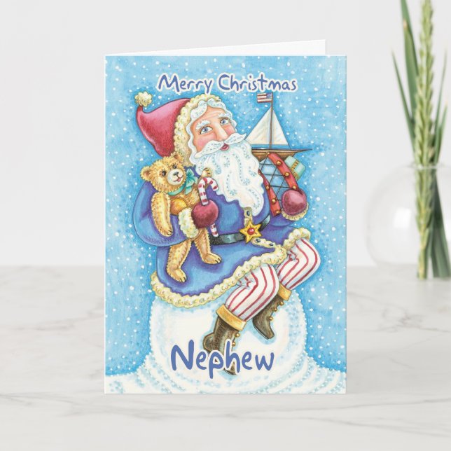 Carte de Noël de neveu avec Père Noël mignon et (Devant)