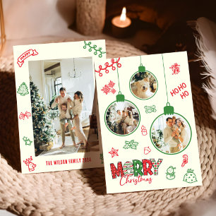 Carte de Noël de Noël de Doodle Photo Famille Cute