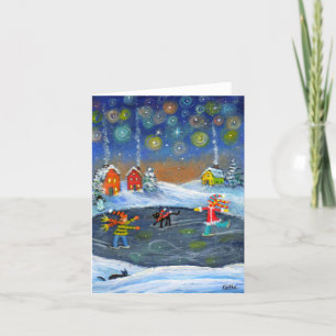 Carte de Noël de Noël "Ice Slider", chats de patin