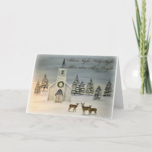 Carte de Noël de nuit silencieuse avec l'église et