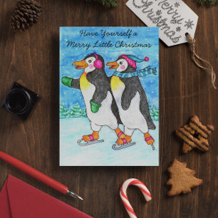 Carte de Noël de patinage de pingouins