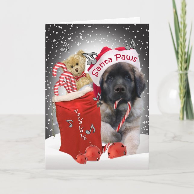 Carte de Noël de pattes de Leonberger Père Noël (Devant)