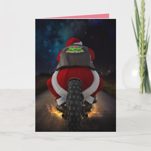 CARTE DE NOËL DE PÈRE NOËL À MOTOCYCLETTE (Devant)