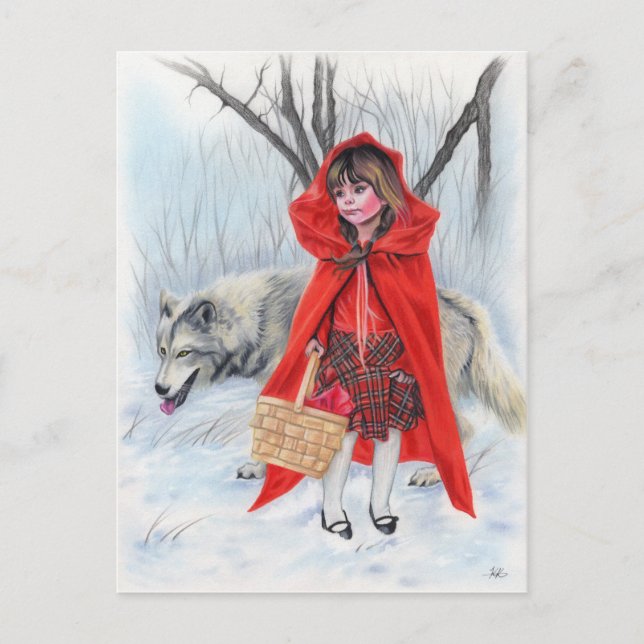 Carte de noël de petit loup rouge et méchant (Devant)