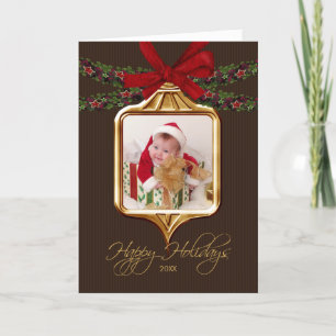 Carte de Noël de photo de cadre d'ornement d'or