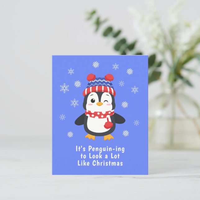 Carte de Noël de pingouin amusant budget (Debout devant)