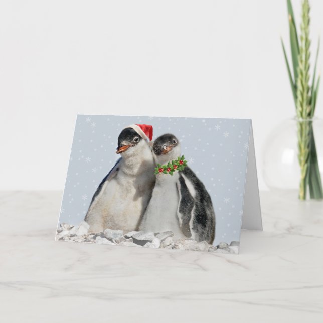 Carte de Noël de pingouins de partie (Devant)