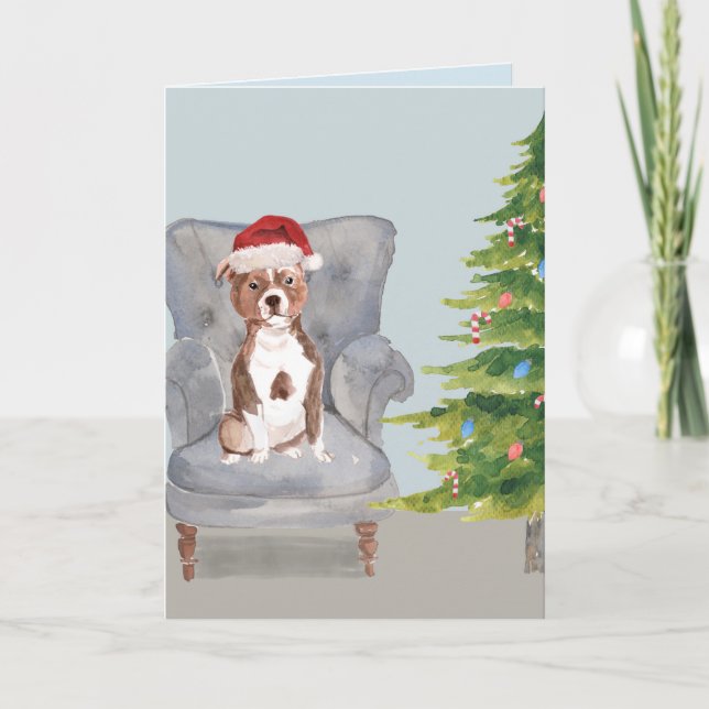 Carte de Noël de pitbull, carte de vacances avec (Devant)