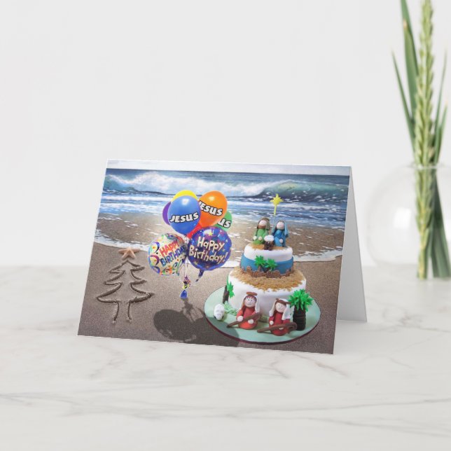Carte de Noël de plage, Joyeux anniversaire Jésus (Devant)