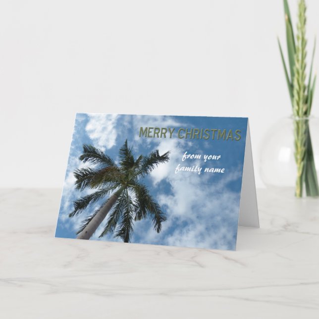 Carte de Noël de plage personnalisée avec palmier (Devant)