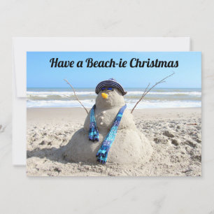 Carte de Noël de plage - Sculpture de sable Snowma