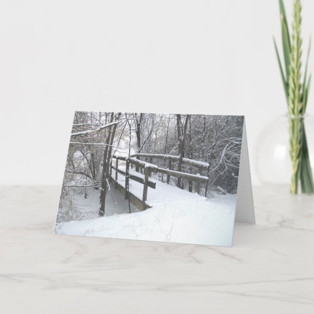 Carte de Noël de pont couvert de neige d'hiver (Devant)