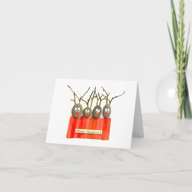 Carte de Noël de renne d'art de caillou - blanc (Devant)