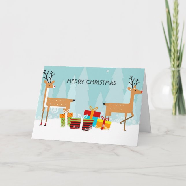 Carte de Noël de rennes joyeux (Devant)