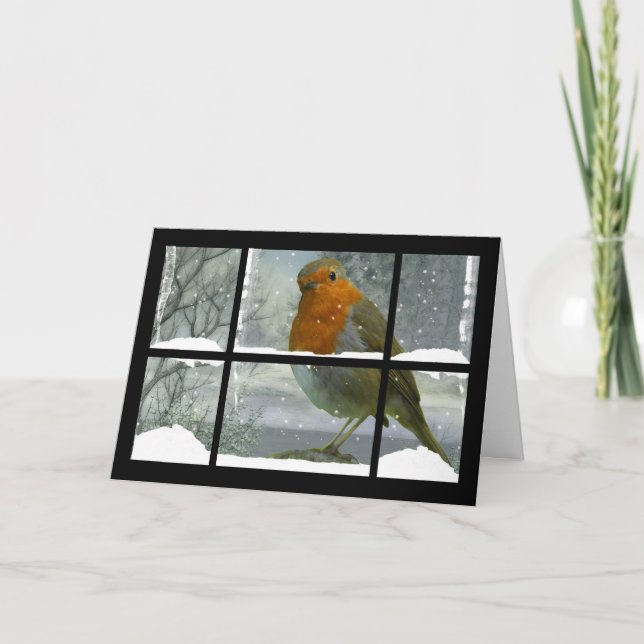 Carte de Noël de Robin avec le paysage de neige (Devant)