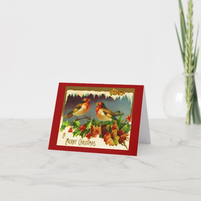 Carte de Noël de Robin - merle et houx rouges (Devant)