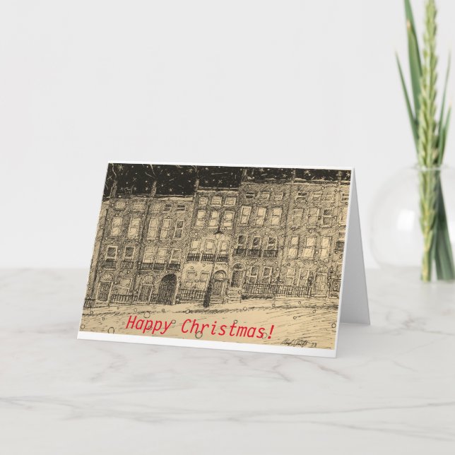 Carte de Noël de scène neigeuse de rue (Devant)