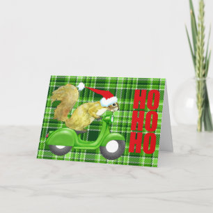 Carte de Noël de scooter de Père Noël d'écureuil