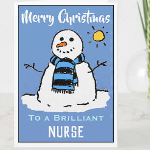 Carte de Noël de Snowman amusant pour une infirmiè