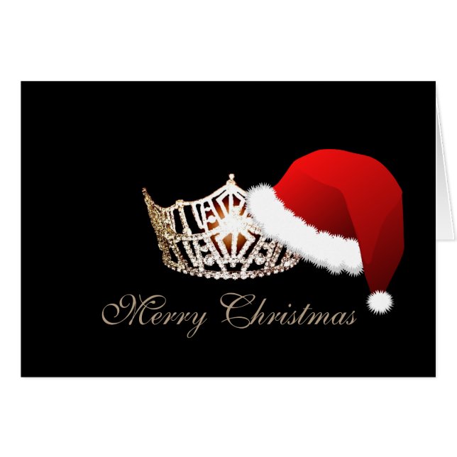 Carte de Noël de style de Miss America Santa Hat C (Devant horizontal)