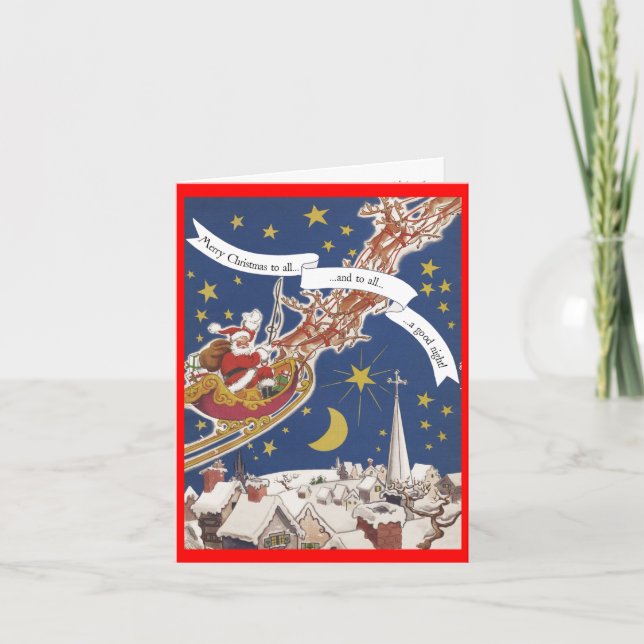 Carte de Noël de style rétro "Père Noël dans sa ce (Devant)