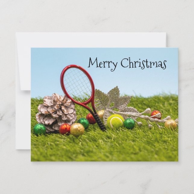 Carte de Noël de Tennis avec cône de pin et balles (Devant)
