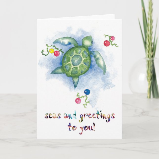 Carte de Noël de tortue de Honu d'aquarelle (Devant)