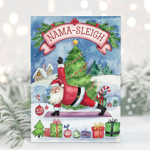 Carte de Noël de yoga drôle à l'aquarelle