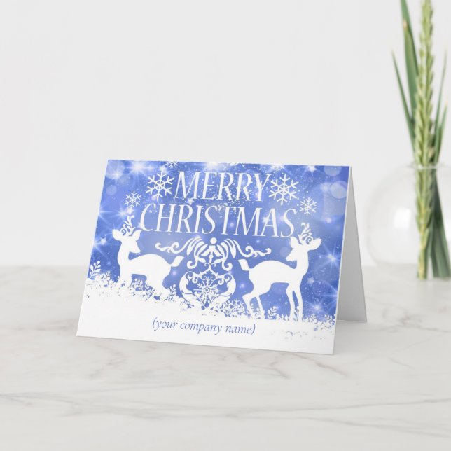 Carte de Noël d'entreprise avec cerfs et flocons d (Devant)