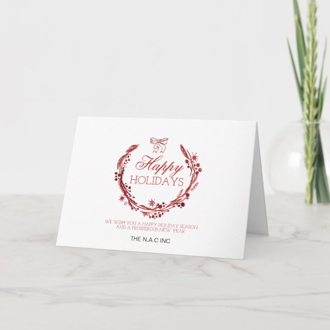 carte de Noël d'entreprise fleurie de couronne rou (Devant)