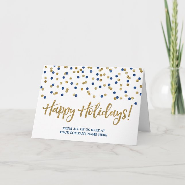 Carte de Noël d'entreprise Gold Blue Confetti