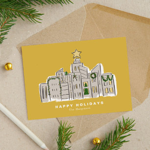 Carte de Noël d'entreprise Yellow City Skyline