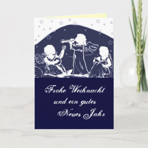 Carte de Noël : Des anges font de la musique bleu