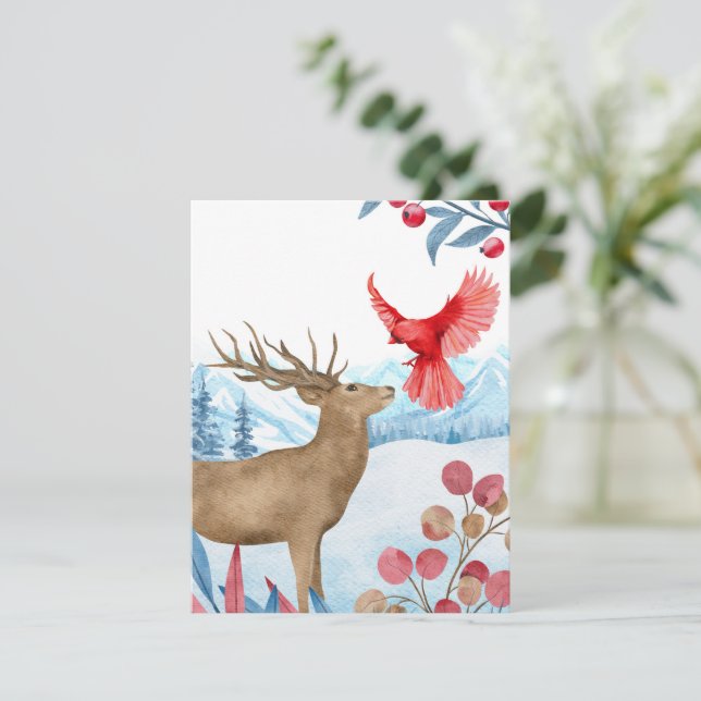 Carte de Noël des cerfs et cardinaux (Debout devant)