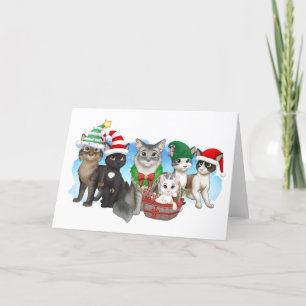 Carte de Noël des chats et de l'équipage 5" x 7"