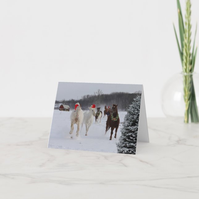 Carte de Noël des chevaux en course (Devant)