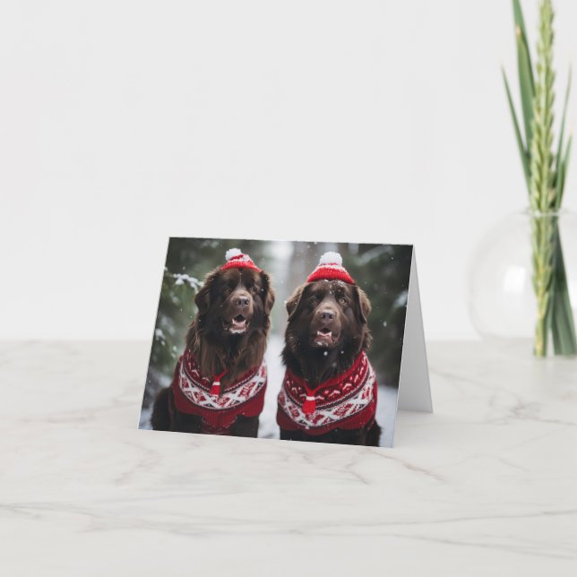 Carte de Noël des chiens de Terre-Neuve (Devant)