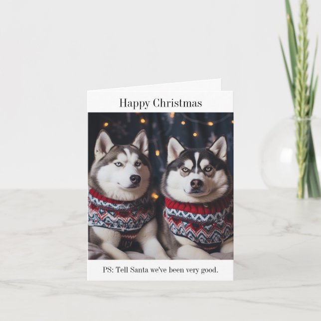 Carte de Noël des Chiens Husky Sibériens (Devant)