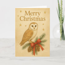 Carte de Noël des chouettes et des pins
