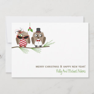 Carte de Noël des Chouettes et Mistletoe